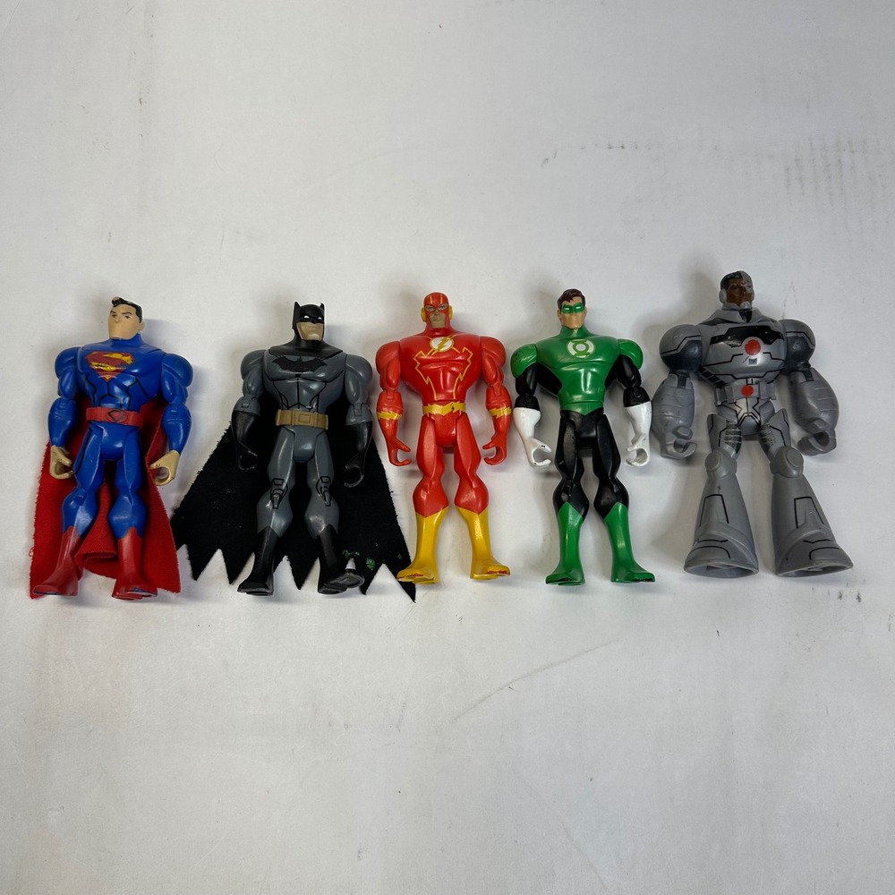 Justice League DC Comics 5 Action Fig 2012‎ Set Supe Batman Flash Lantern Cyborg
